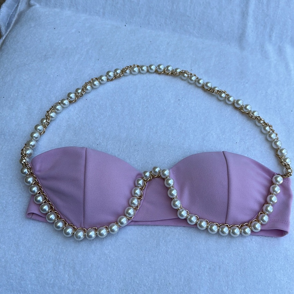 Pink Pearl-Embellished Women's Top / bra size small